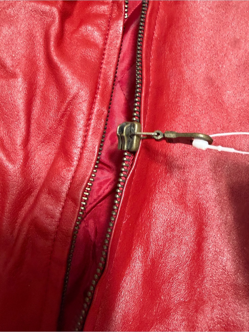 Vintage VENEZIA GENUINE Leather COLLARED Red Coat Fully Lined Insulated A8 - Picture 6 of 13